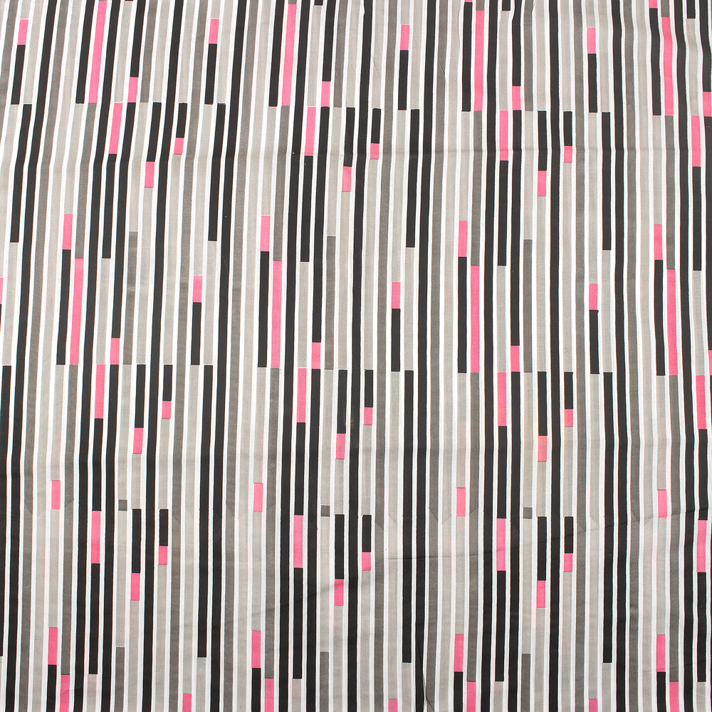 Hand Block Striped Voile Printed Pure Cotton Fabric