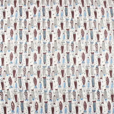 Premium Voile Cotton Hand Block Fish Print Fabric