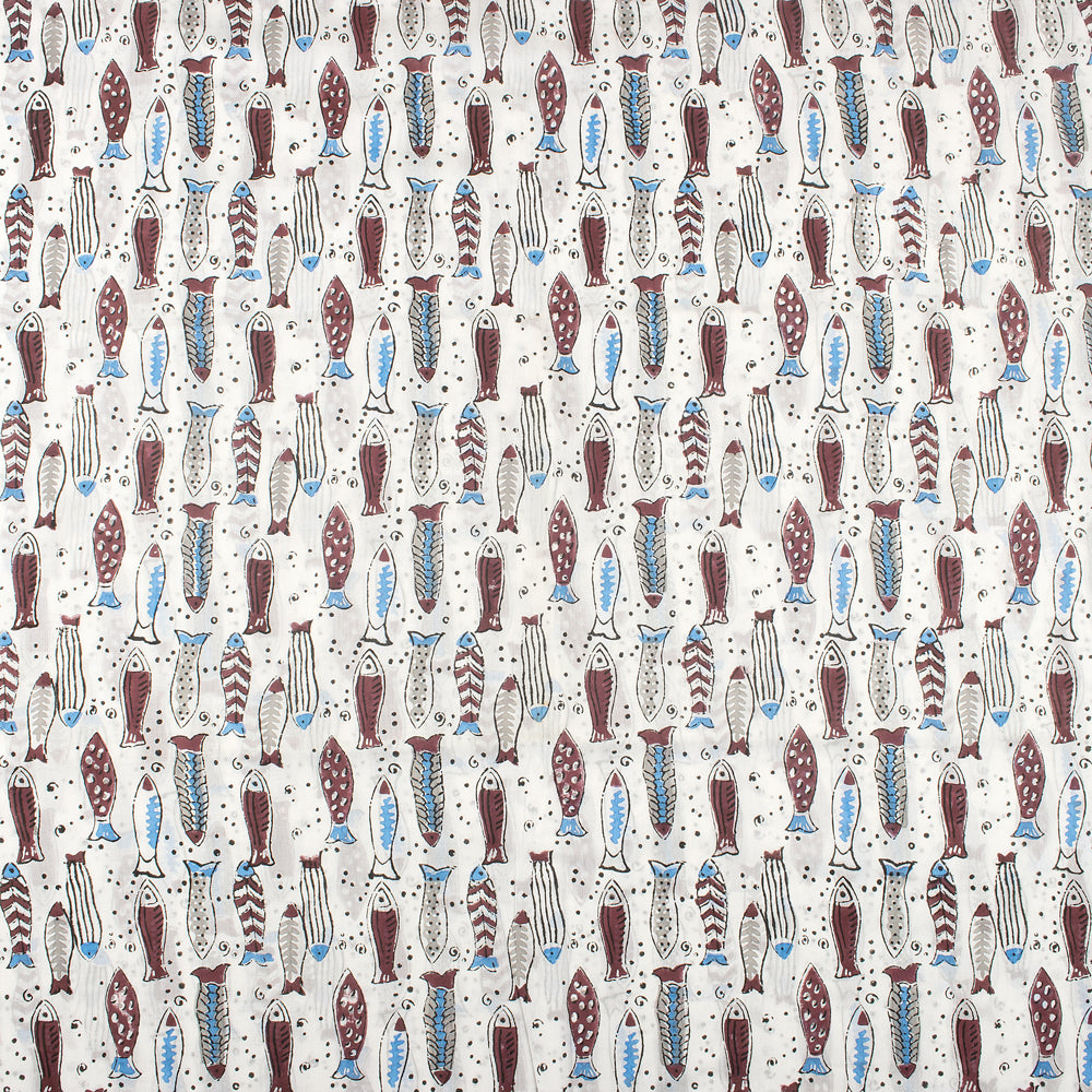 Premium Voile Cotton Block Fish Print Fabric