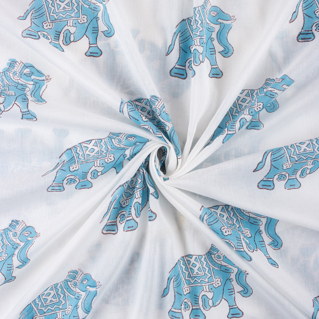 Sky Blue Elephant Printed Organic Cotton Fabric