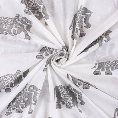 Hand Block Elephant Printed Pure Cotton Fabric