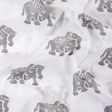 Hand Block Elephant Printed Pure Cotton Fabric