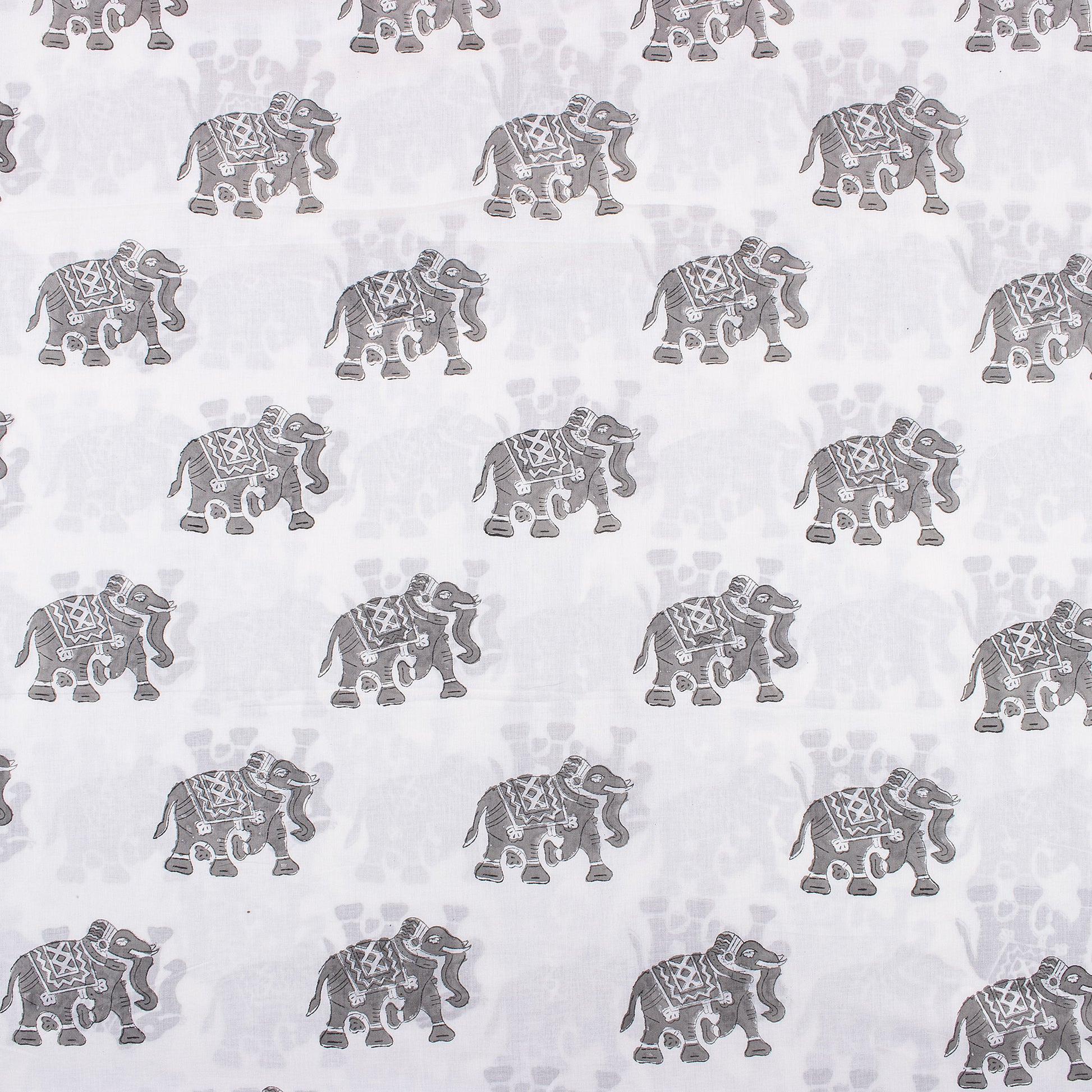 Hand Block Elephant Printed Pure Cotton Fabric