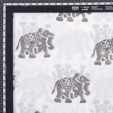 Hand Block Elephant Printed Pure Cotton Fabric