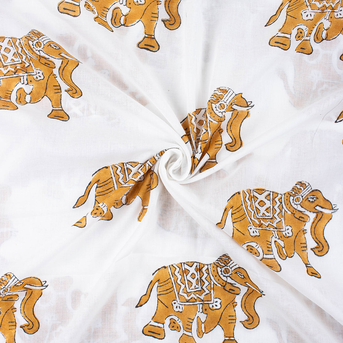 Latest Mustard Yellow Elephant Block Printing cloth Online