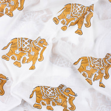 Latest Mustard Yellow Elephant Block Printing cloth Online