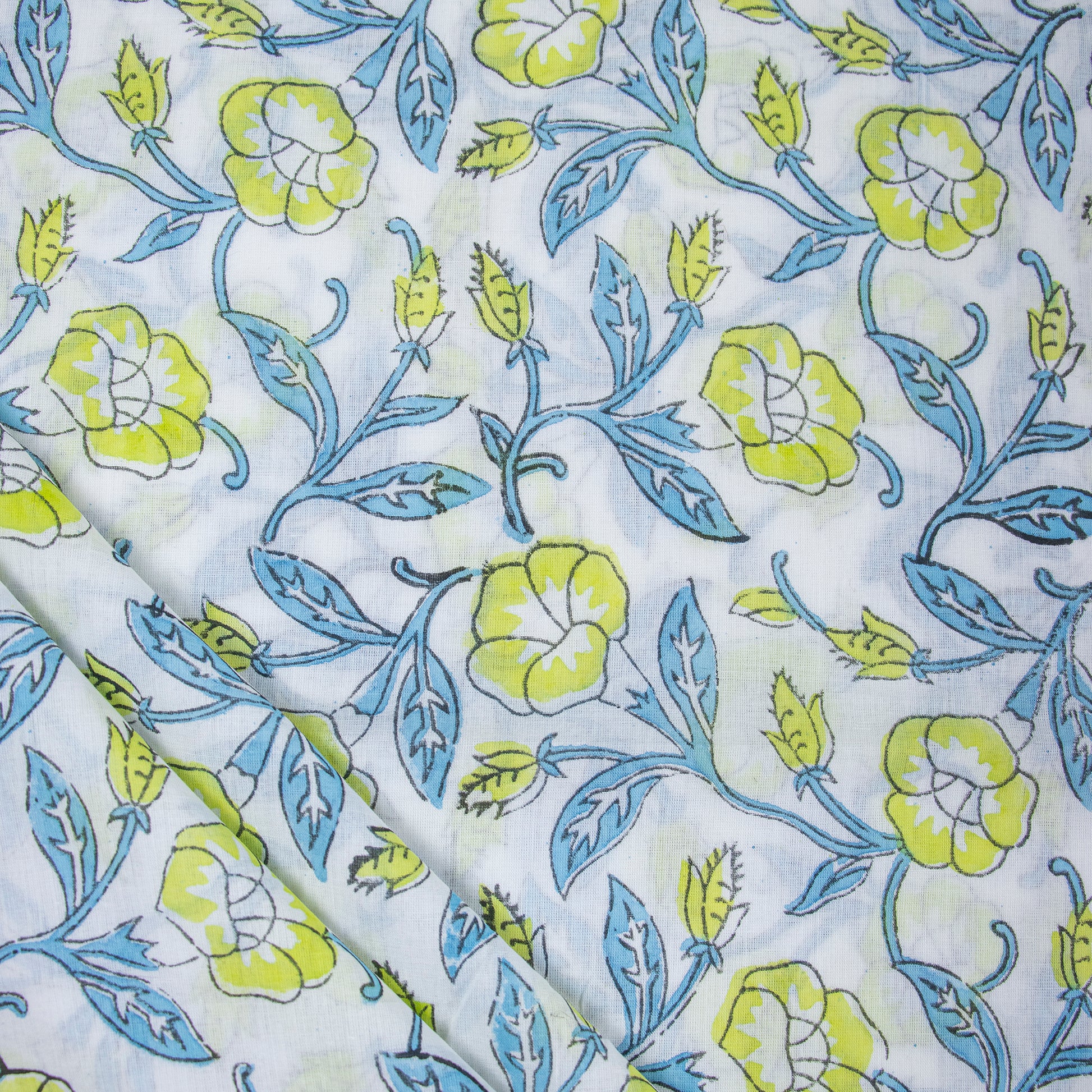 Hand Block Floral Printed Cotton Running Fabric Online