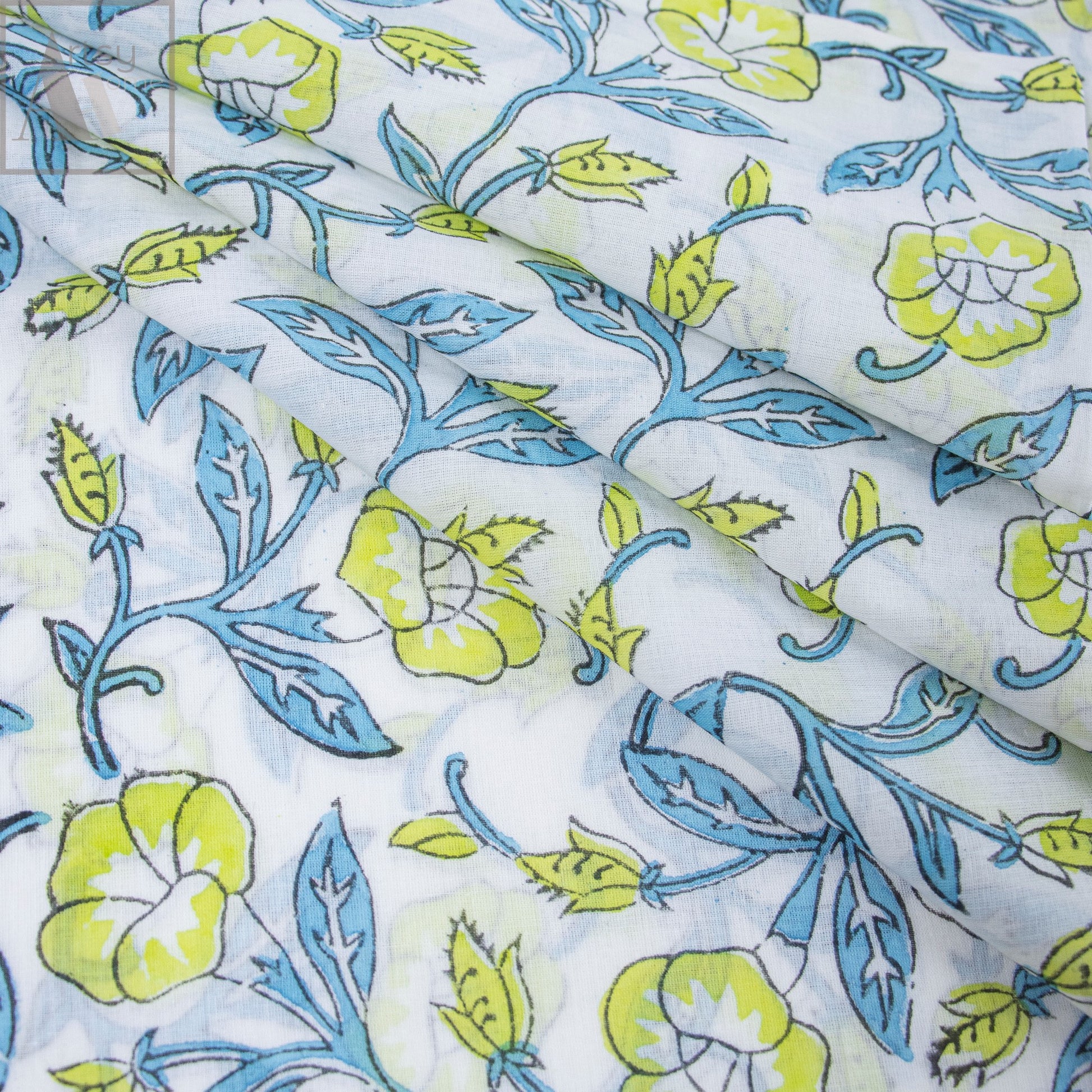 Hand Block Floral Printed Cotton Running Fabric Online