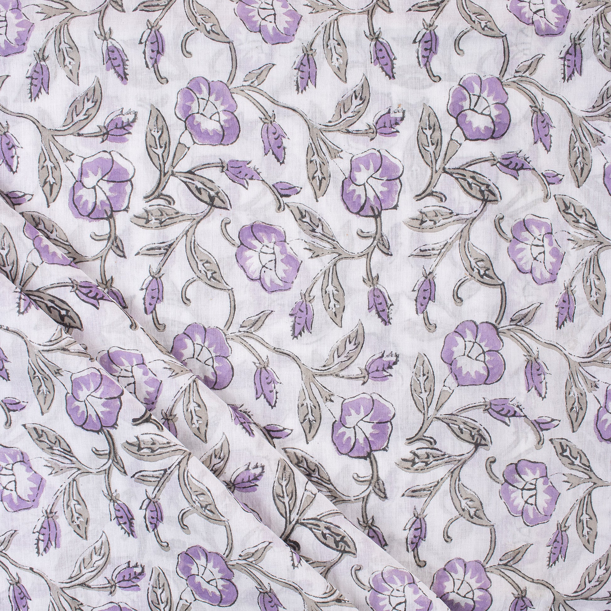 Hand Block Purple Floral Printed Cotton Fabric