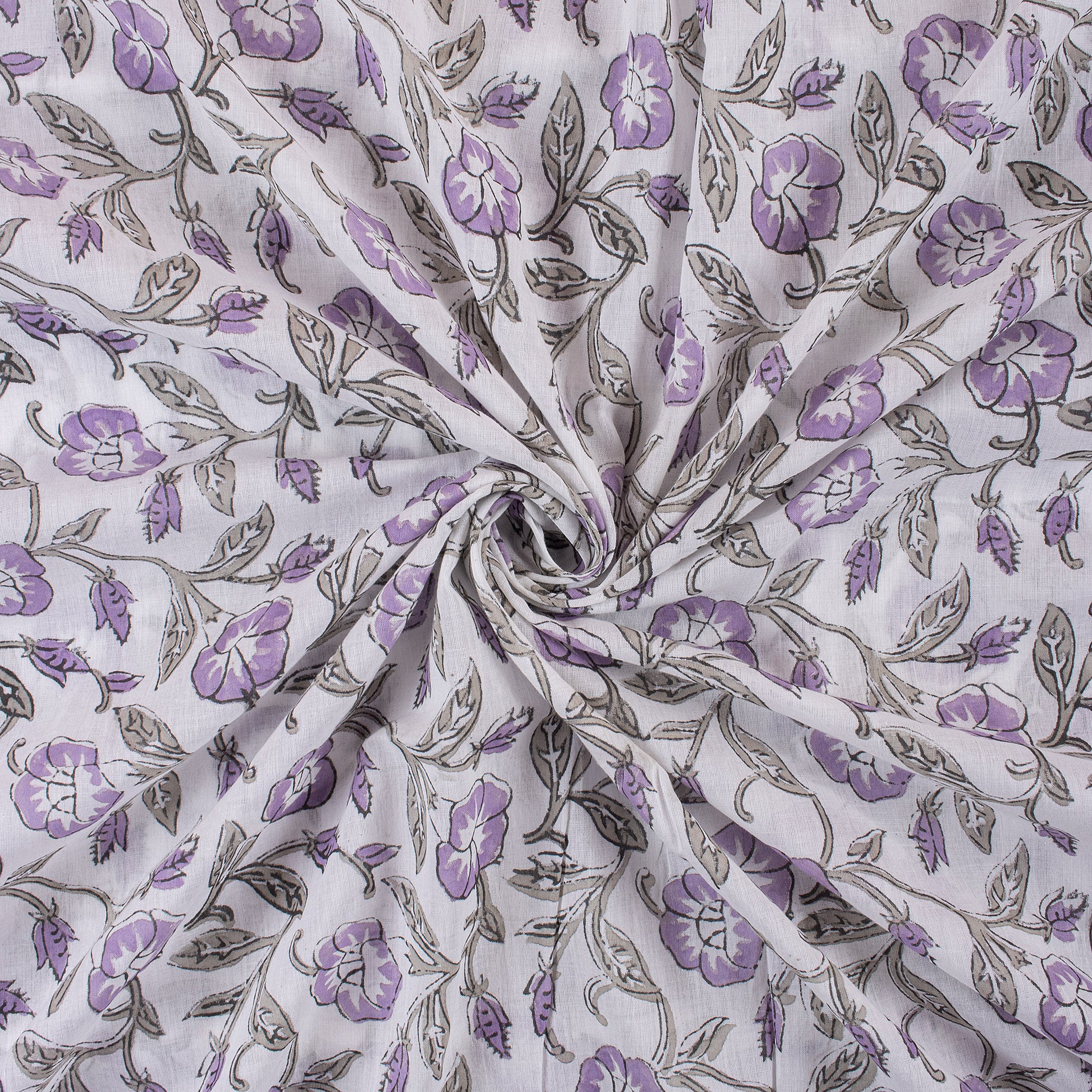 Hand Block Purple Floral Printed Cotton Fabric