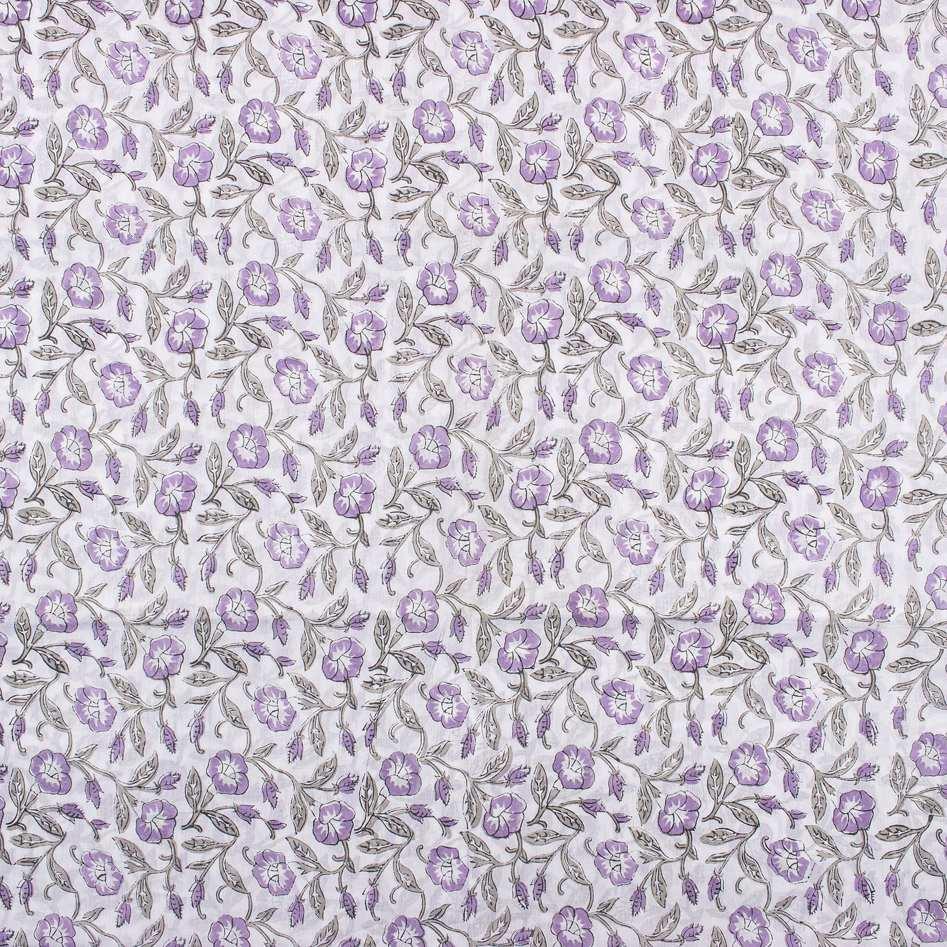 Hand Block Purple Floral Printed Cotton Fabric