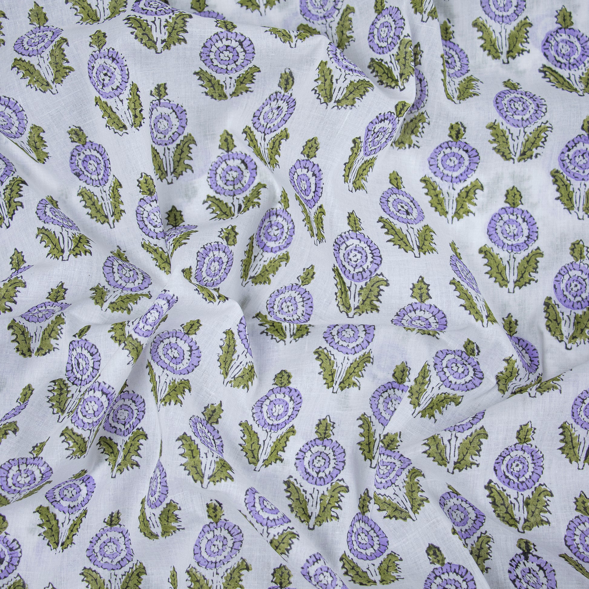 Blue Floral Block Printing Materials Soft Cotton Fabric Online