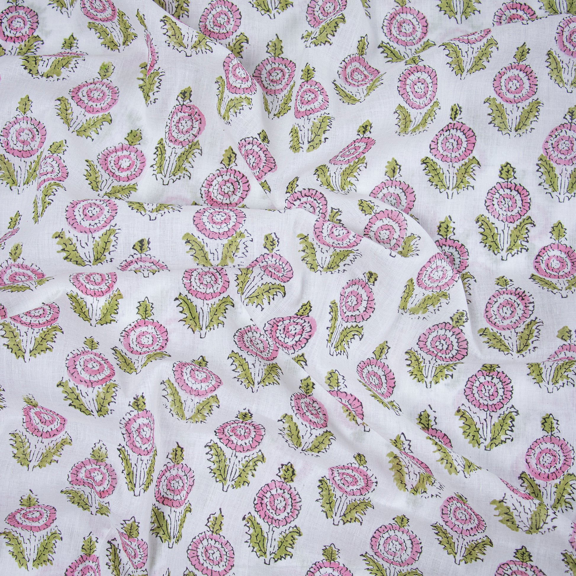 Pink Floral Jaipuri Block Print Cotton Fabric For Kurti Online