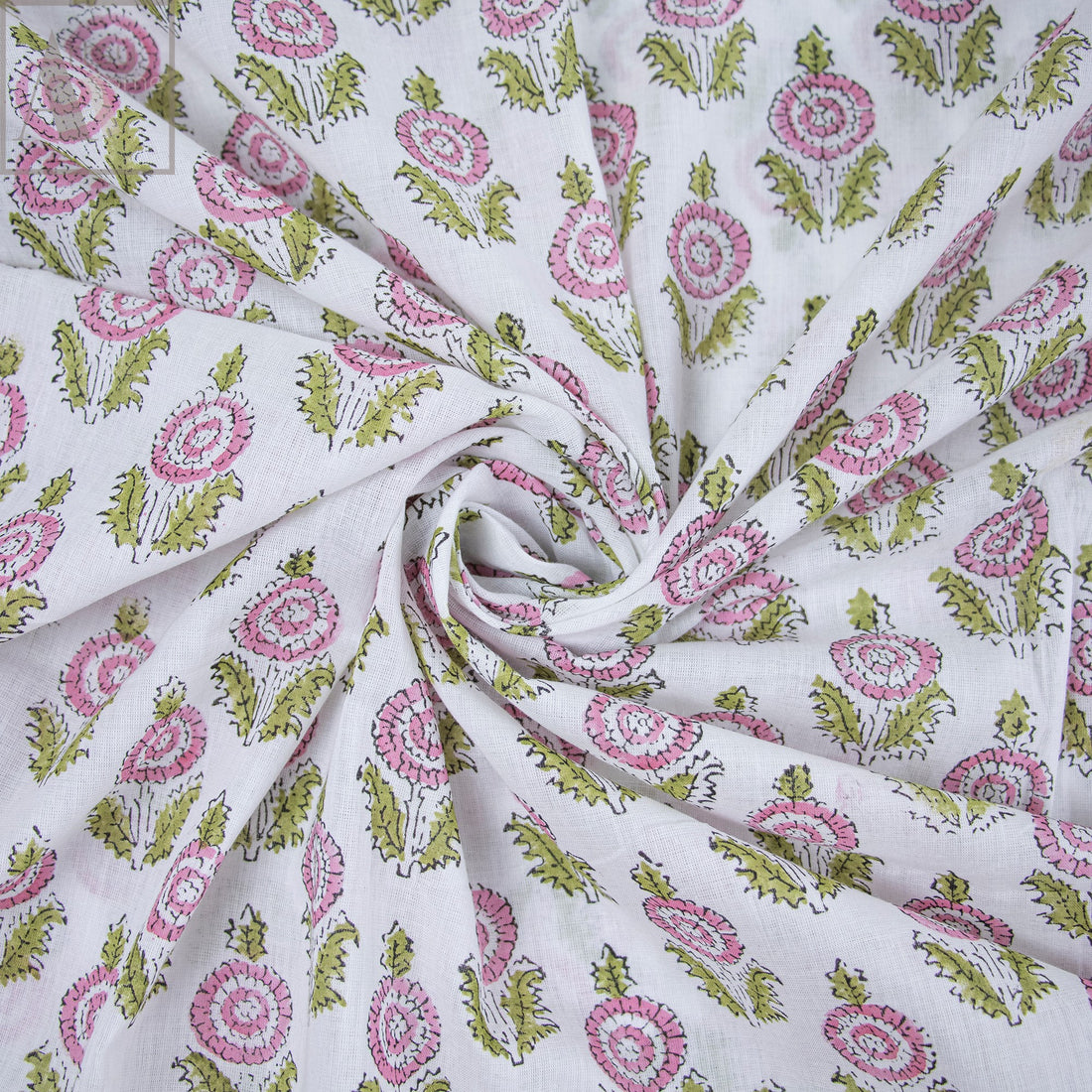 Pink Floral Jaipuri Block Print Cotton Fabric For Kurti Online