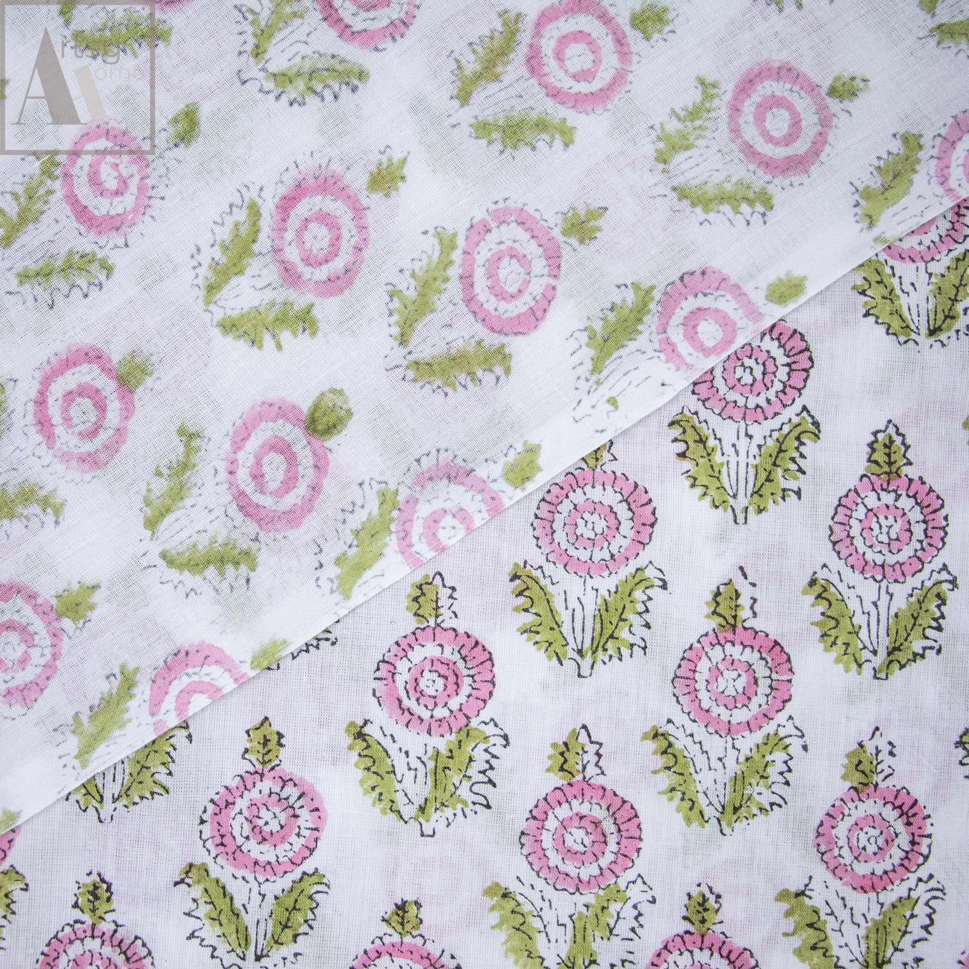 Pink Floral Jaipuri Block Print Cotton Fabric For Kurti Online