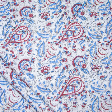 Blue Jaipuri Fabric Floral Block Printed For Dress Material