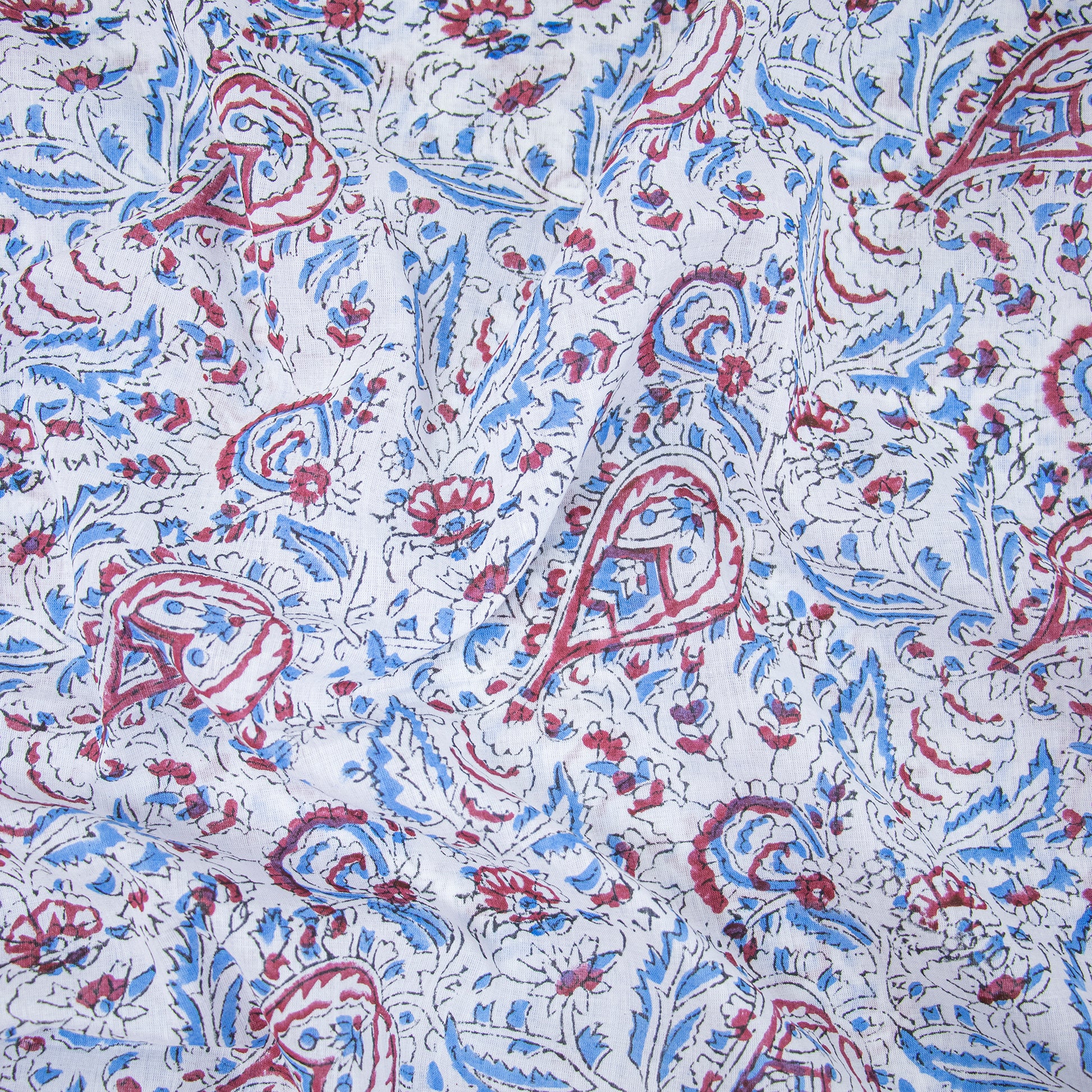 Blue Jaipuri Fabric Floral Block Printed For Dress Material