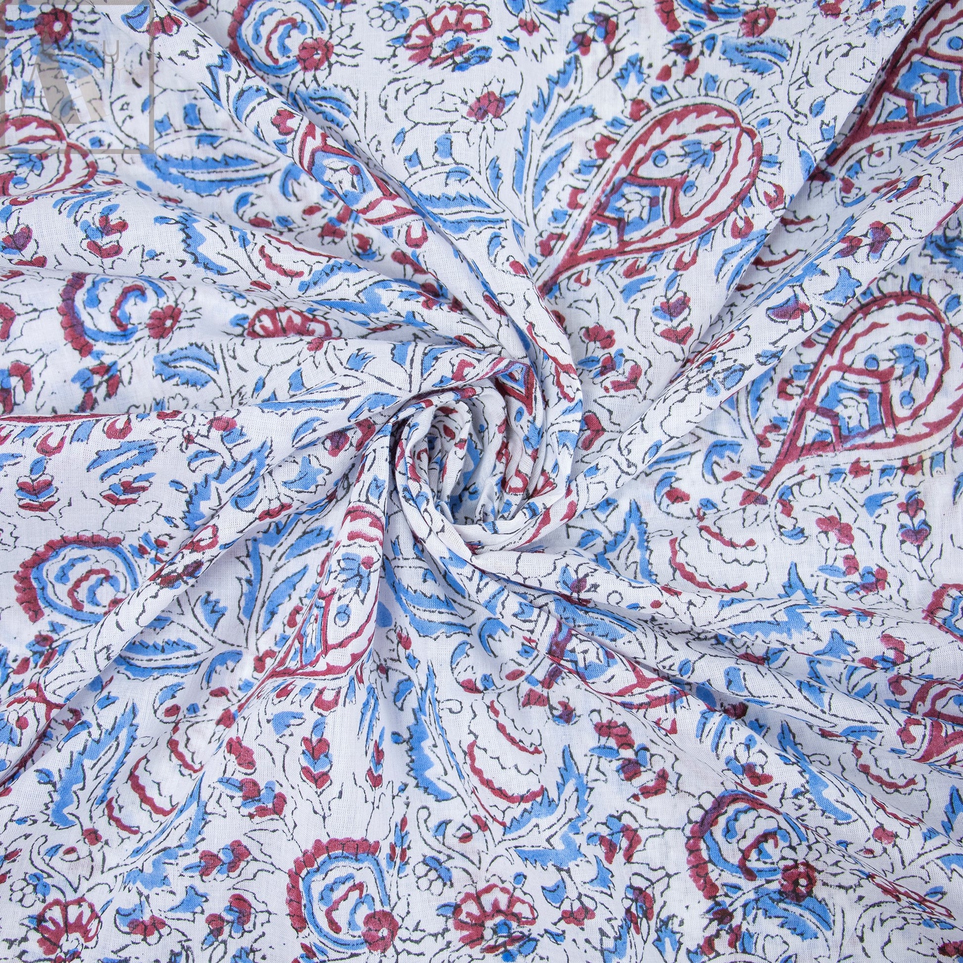 Blue Jaipuri Fabric Floral Block Printed For Dress Material