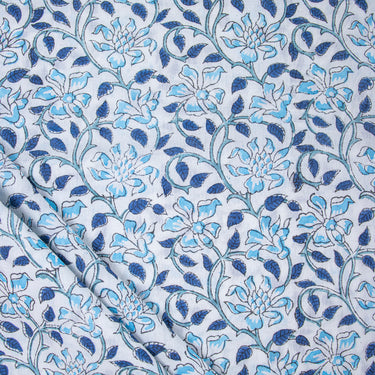 Blue Jaipuri Fabric Floral Block Printed For Dress Material