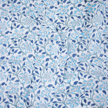 Blue Jaipuri Fabric Floral Block Printed For Dress Material