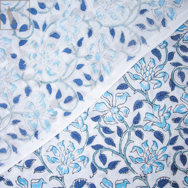 Blue Jaipuri Fabric Floral Block Printed For Dress Material