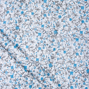 Hand Block Sky Blue Floral Organic Cotton Fabric Online