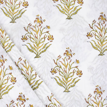 Floral Natural Dye Block Printed Cotton Jaipuri Fabric