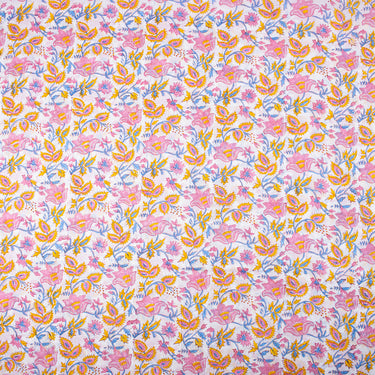 Floral Block Hand Printed Textiles Cotton Fabric For Kurti Online