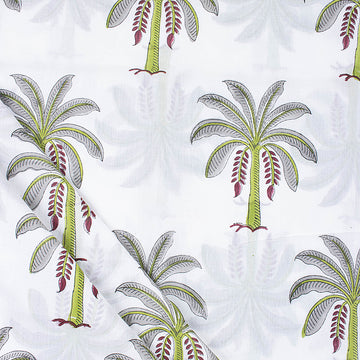 Green Palm Tree Block Pure Cotton Fabric For Dress Material