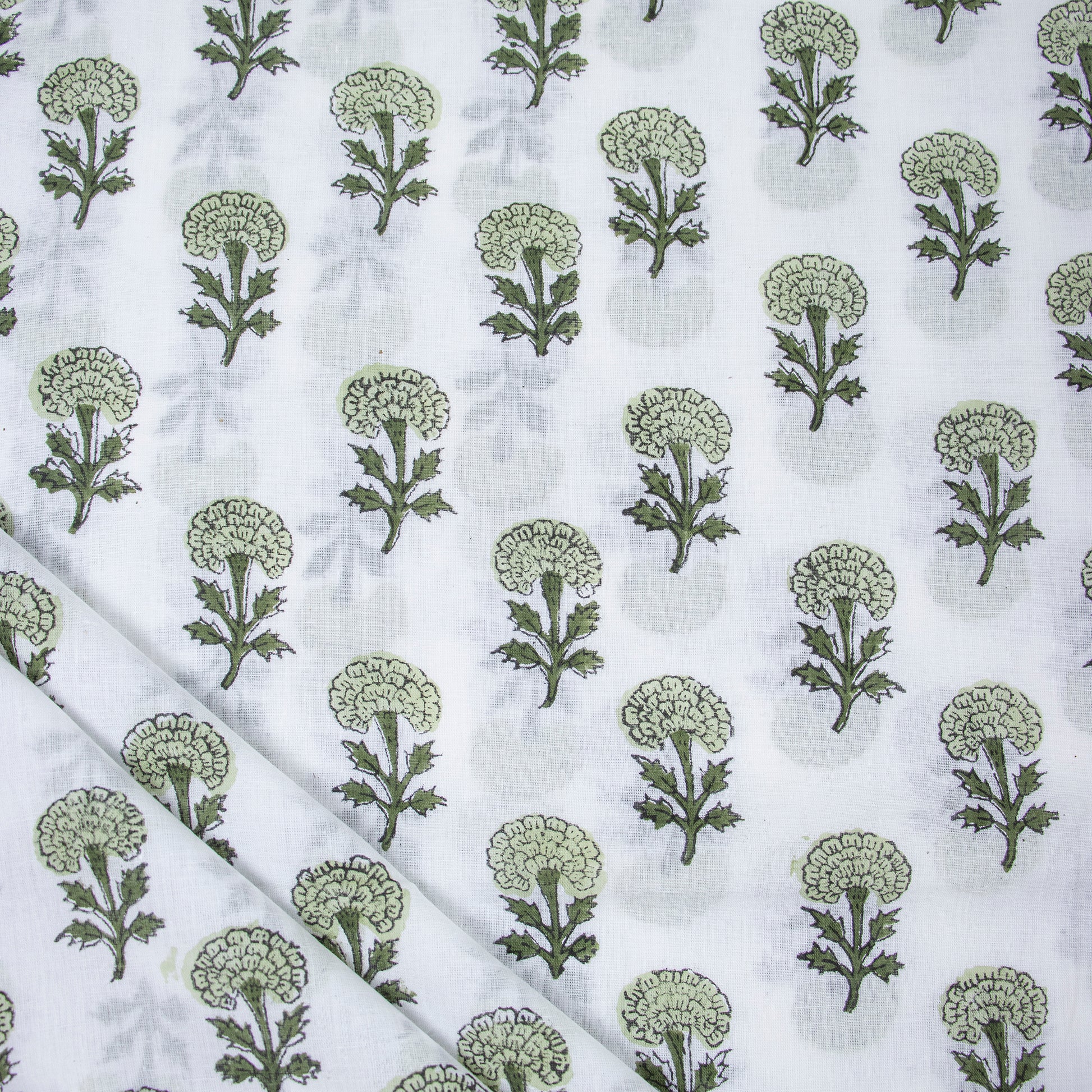 Green Floral Pure Cotton Fabric For Dress Material Online