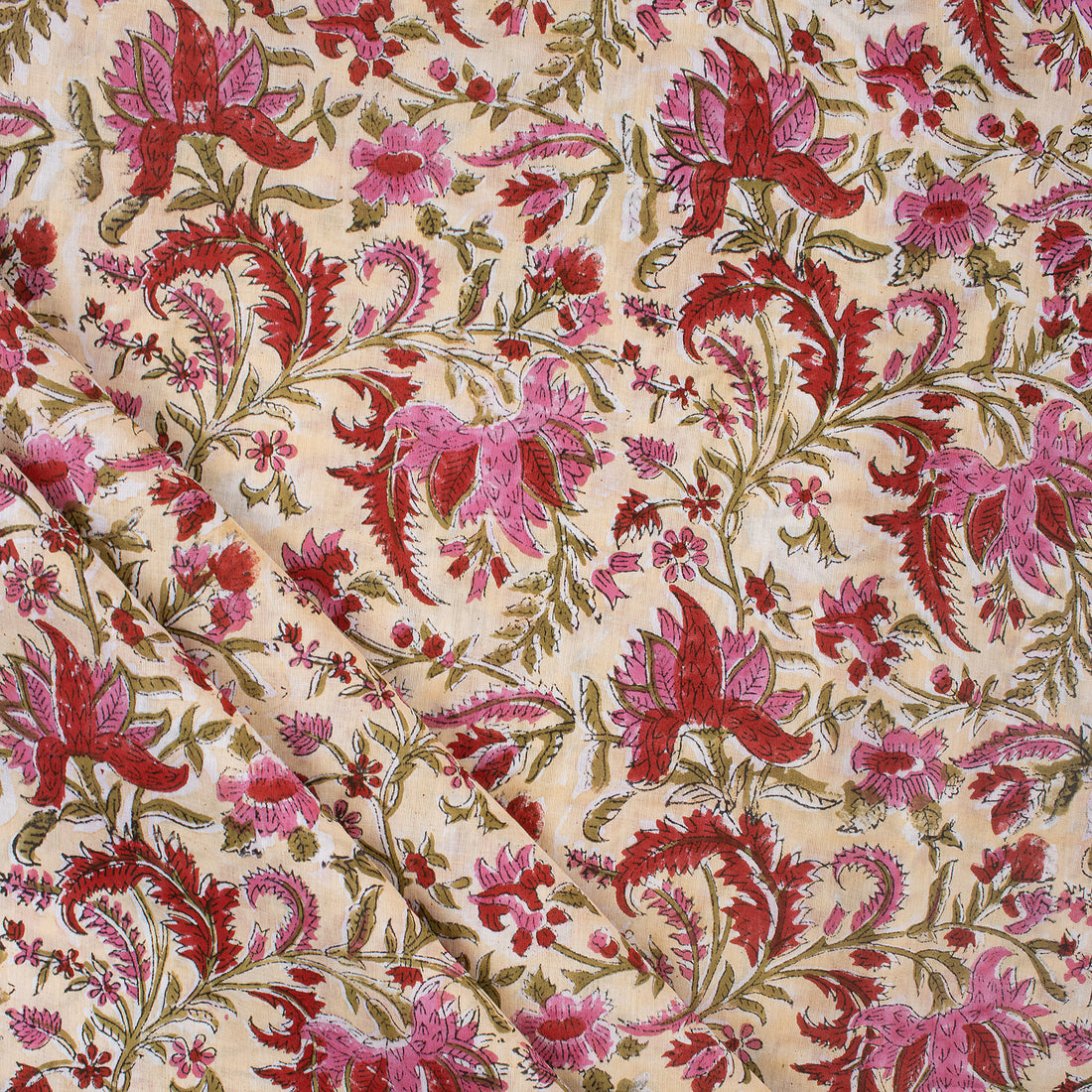 Natural Hand Dye Floral Jaipur Block Print Fabric Online