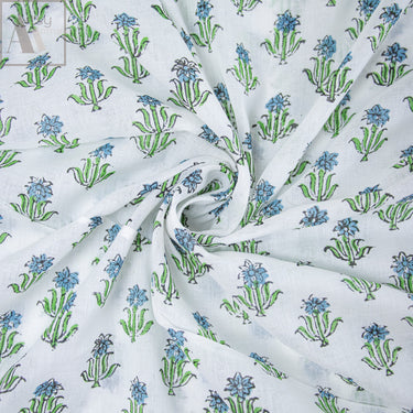 Sanganeri Cotton Print Green Floral Fabric Online