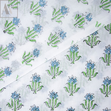 Sanganeri Cotton Print Green Floral Fabric Online