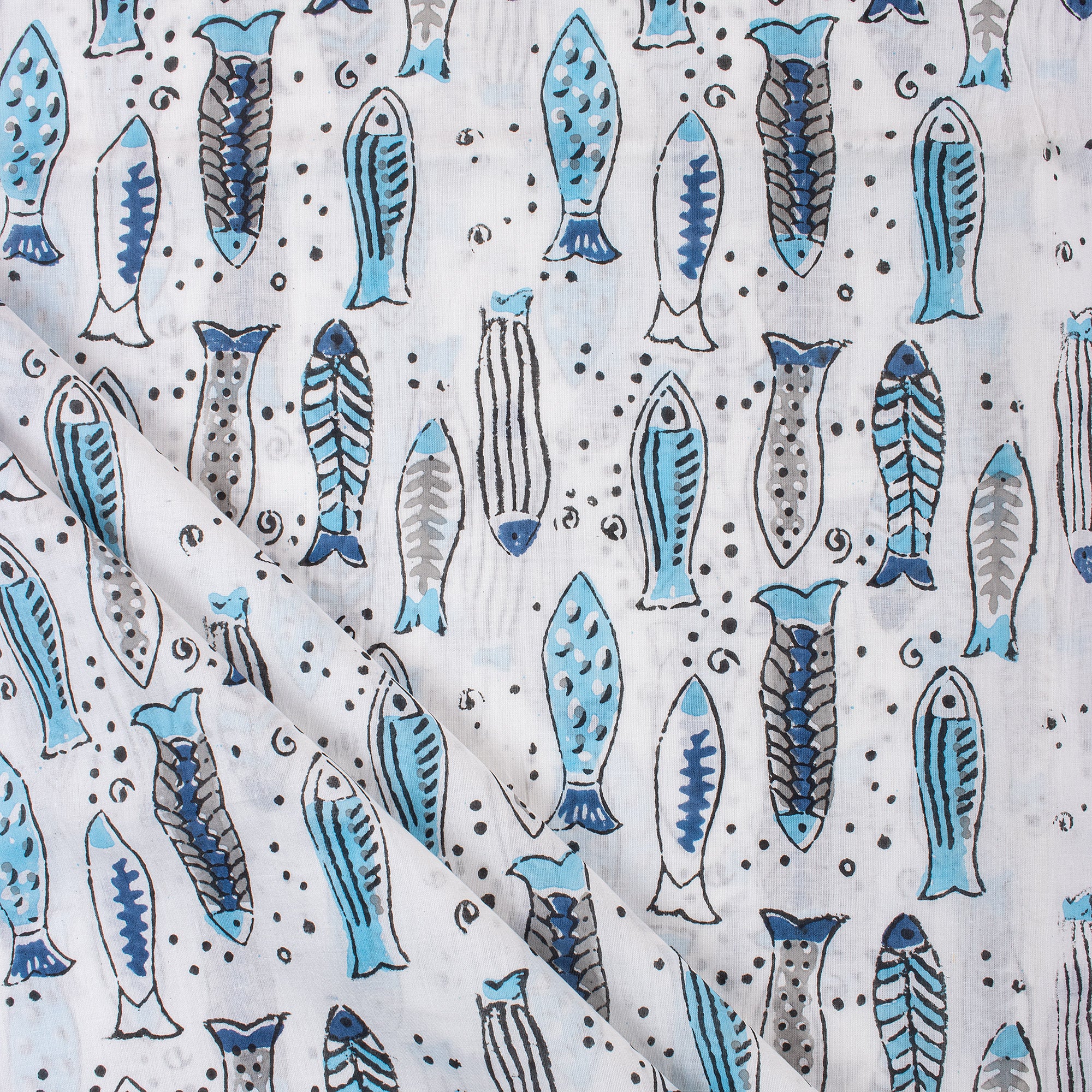 Multicolor Fish Block Print Fabric Online | Dmaasa