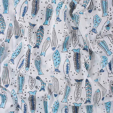 Multicolor Fish Block Print Fabric