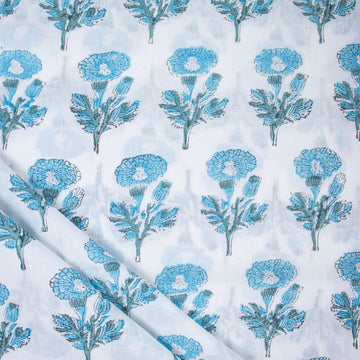 Sanganeri Sky Blue Floral Print Fabric Online