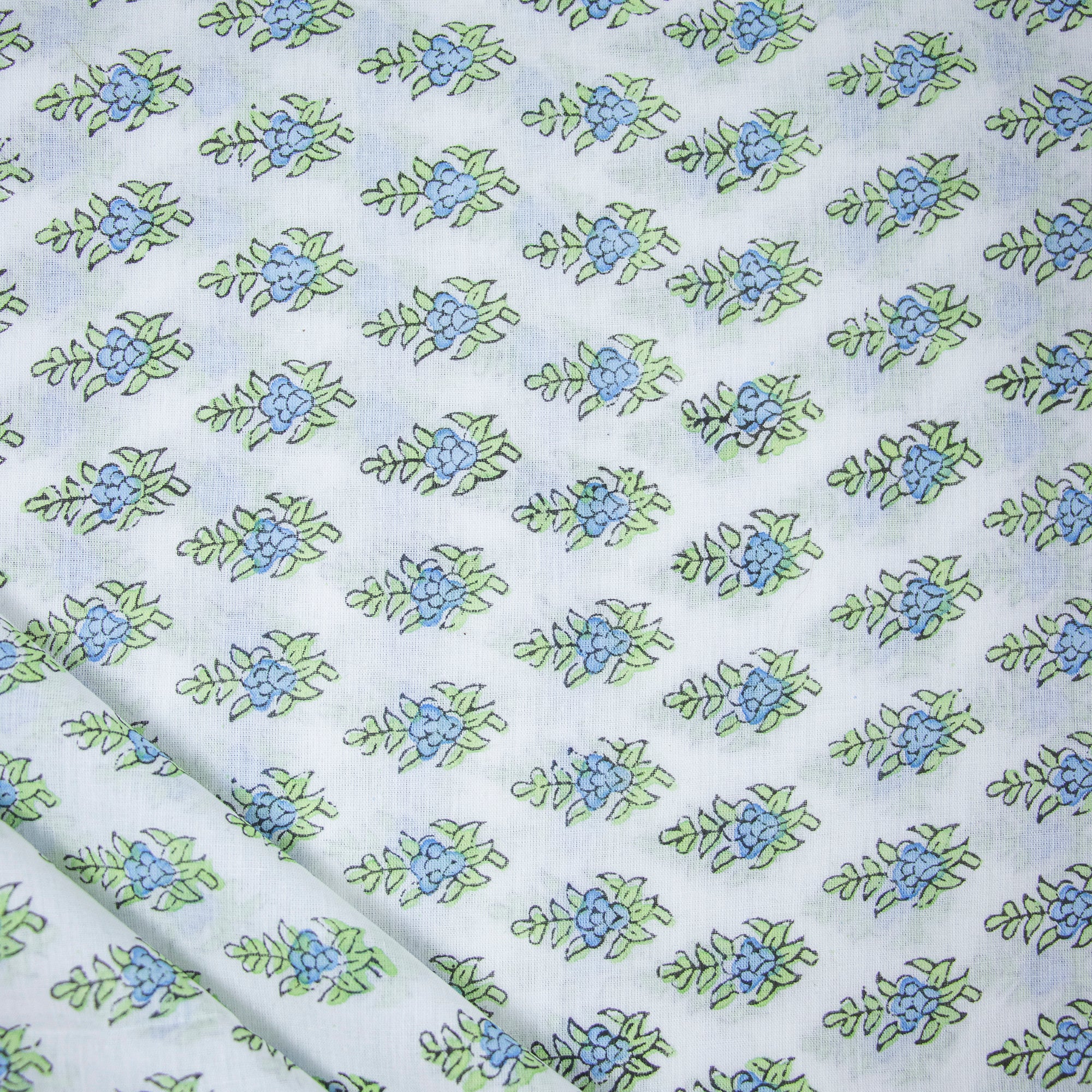 Jaipur Block Print Fabric Green Floral Sanganeri Hand Onine