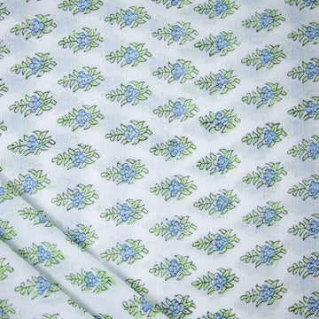 Jaipur Block Print Fabric Green Floral Sanganeri Hand Onine