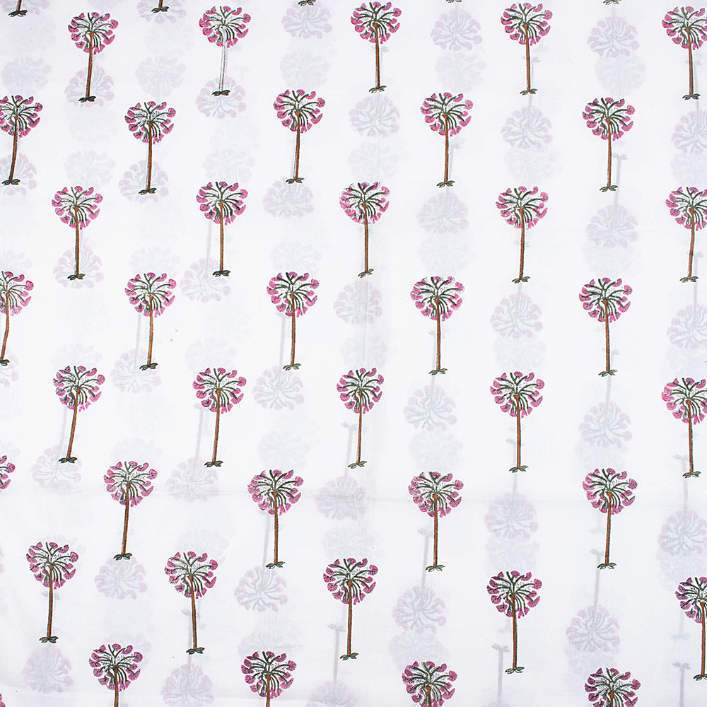 Pink Date Palm Tree Cotton Hand Block Print Fabric Online