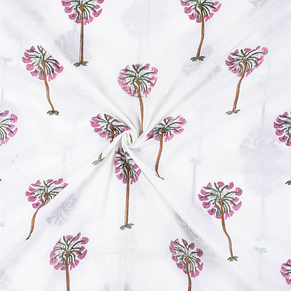 Pink Date Palm Tree Cotton Hand Block Print Fabric Online