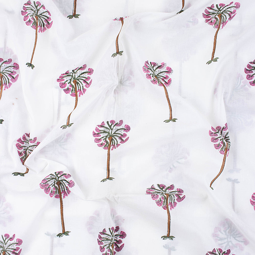 Pink Date Palm Tree Cotton Hand Block Print Fabric Online