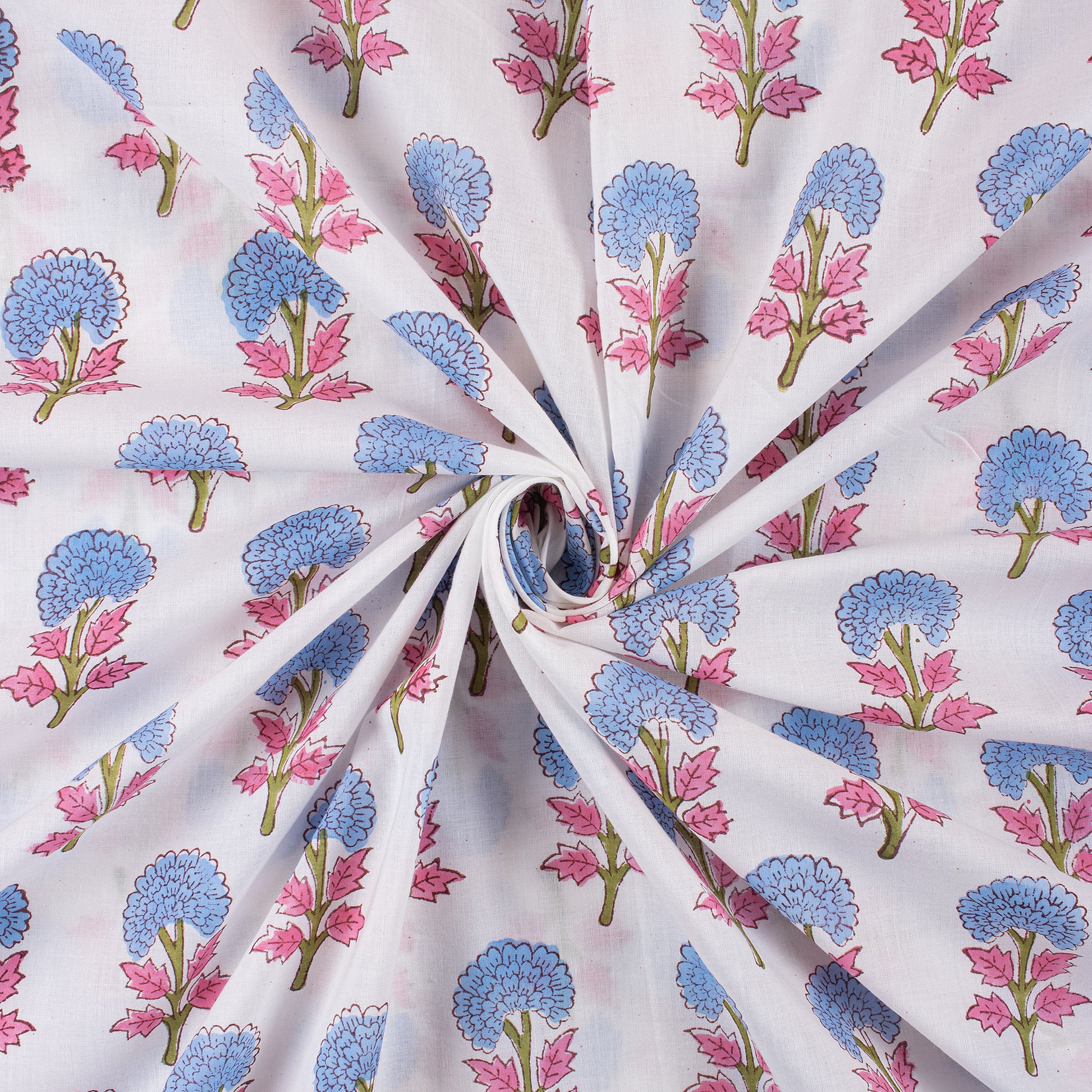 Hand Block Floral Print Cotton Fabric