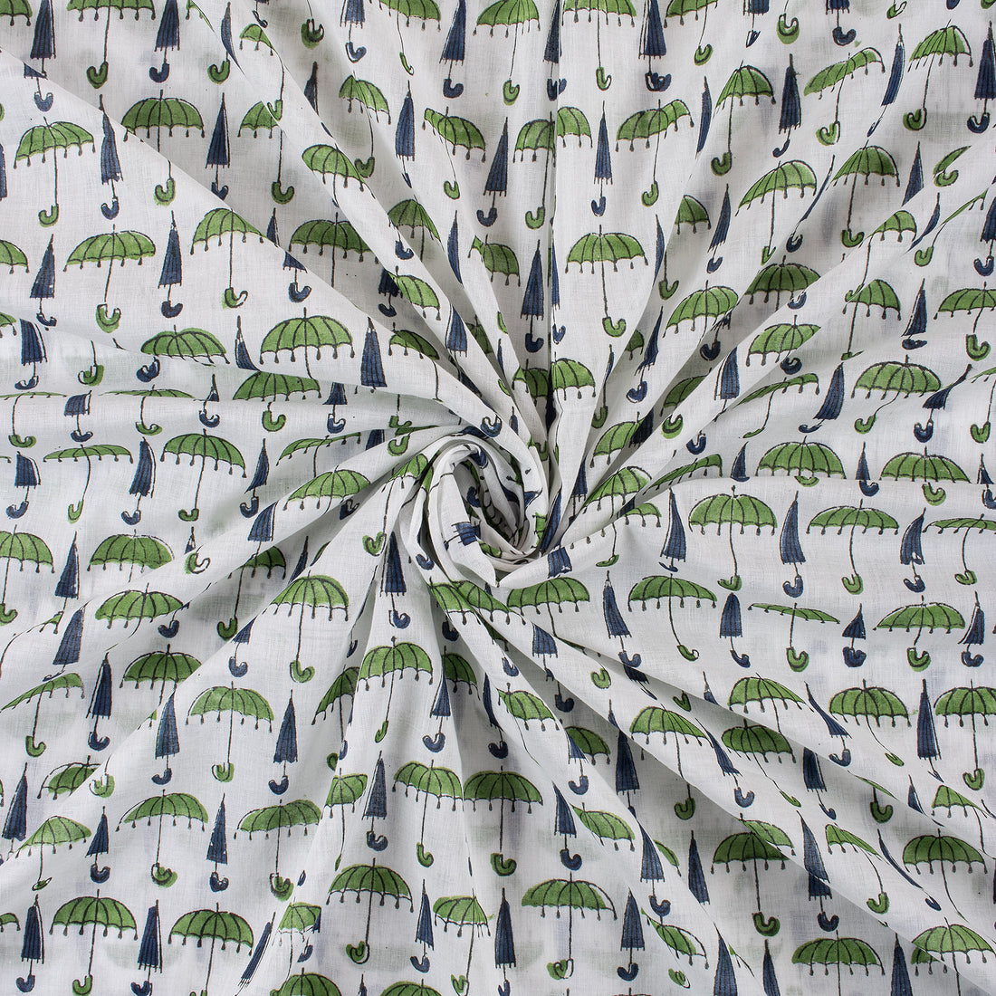 Umbrella Cotton Block Print Fabric