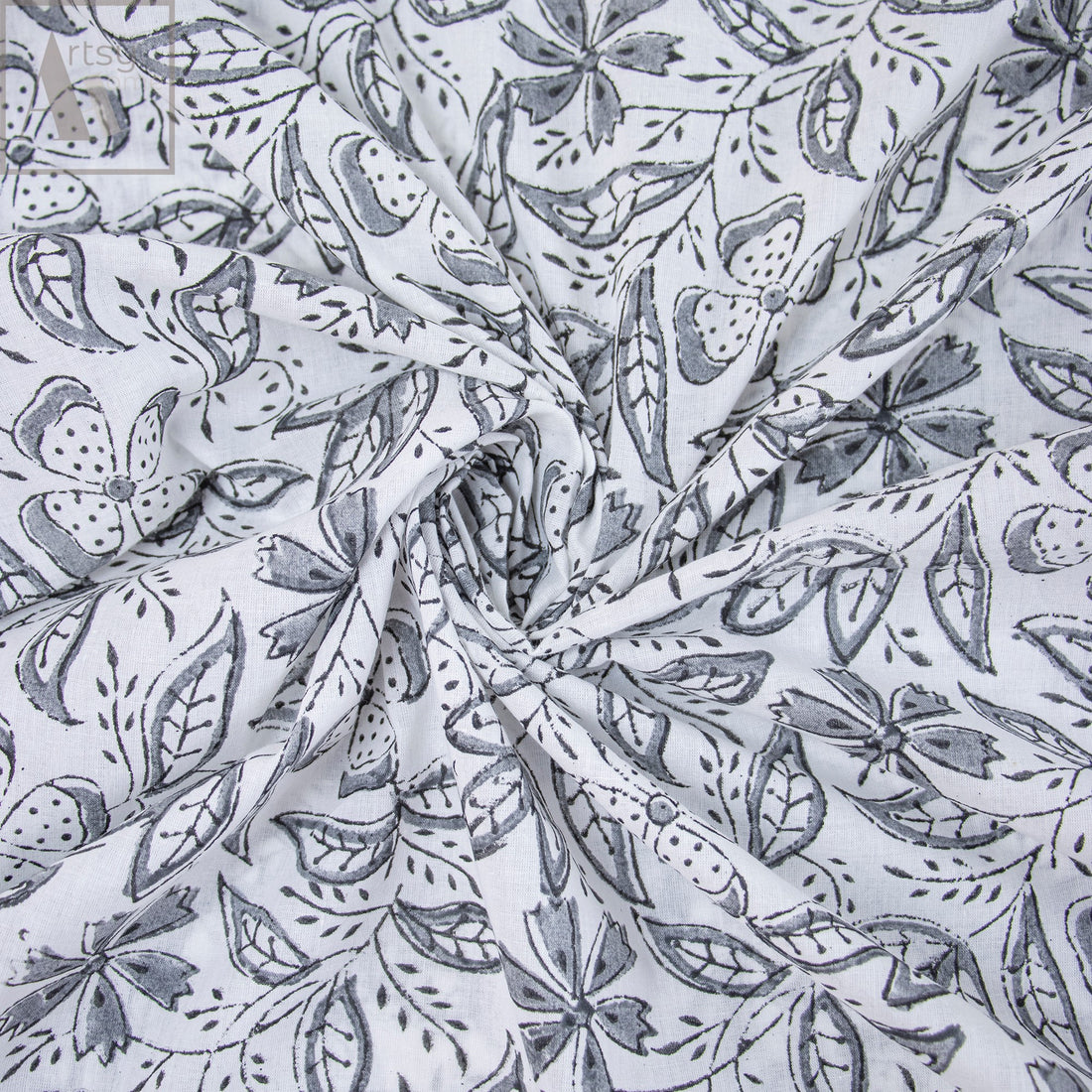 Grey Sanganeri Block Printed Indian Fabric