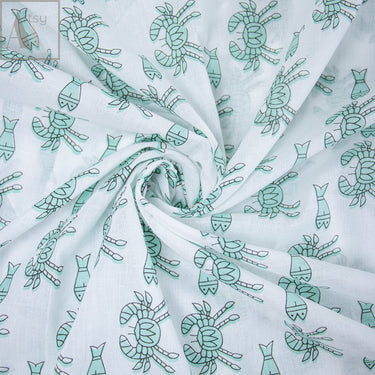 Latest Sky Blue Sanganeri Block Self Print Fabric Online