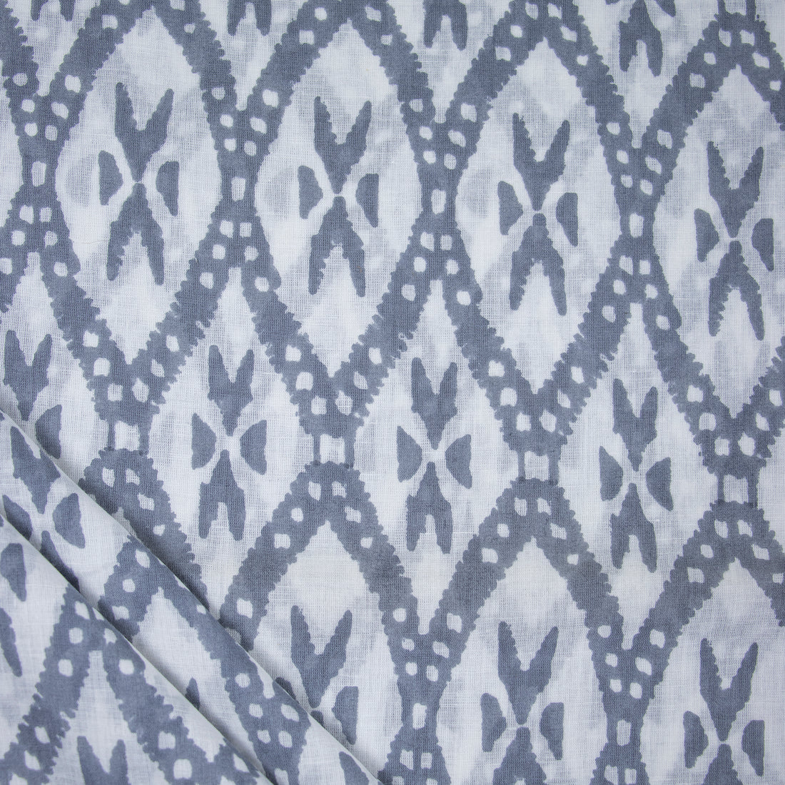 Online Grey Ikat Hand Block Print Fabric