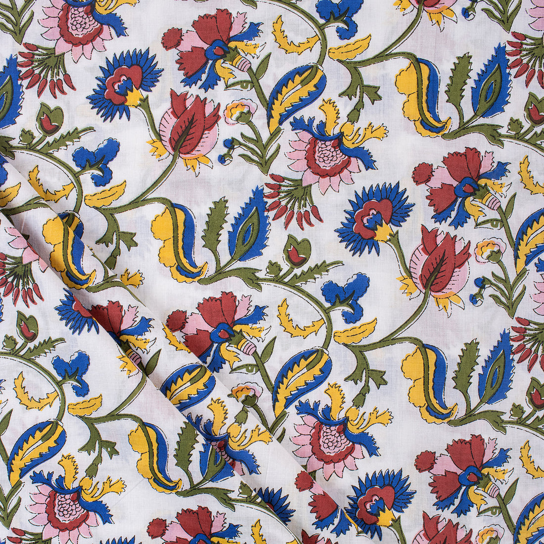 Hand Block Floral Print Voile Jaipur Fabric