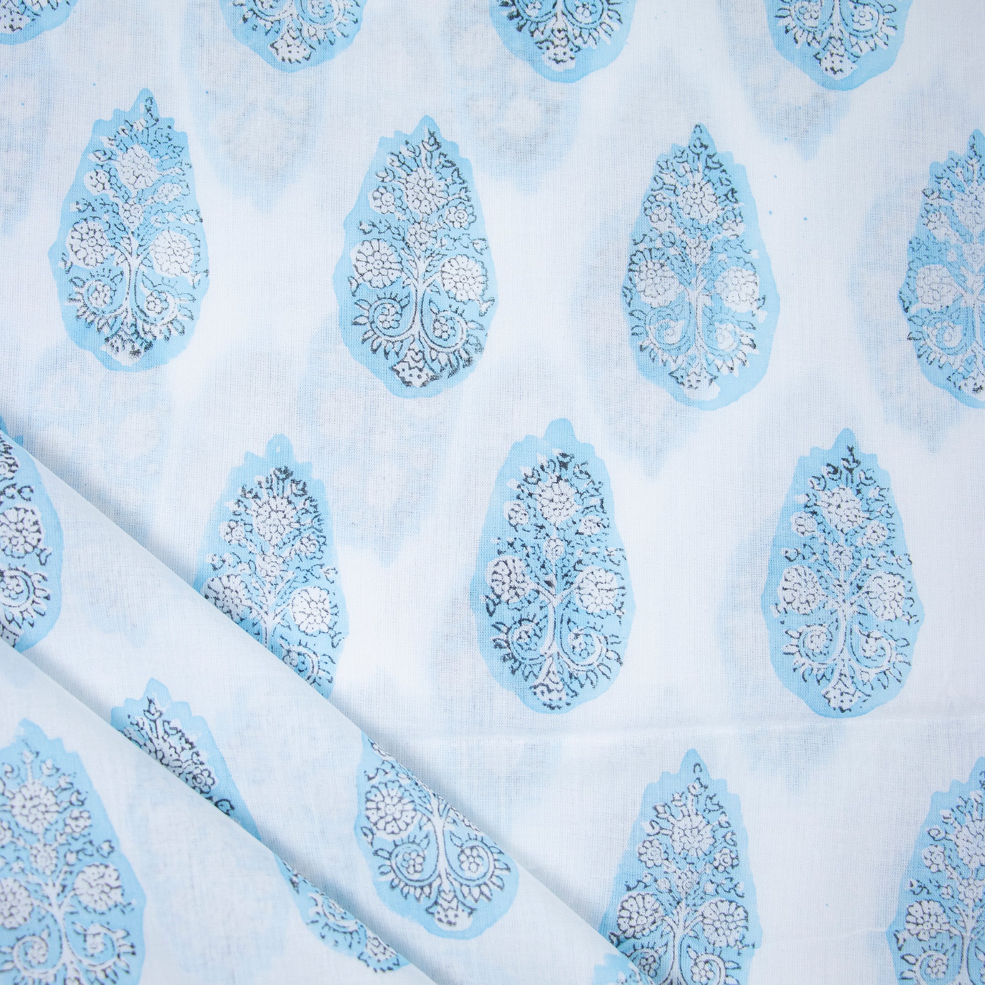 Sky Blue Hand Blocked Fabric Online