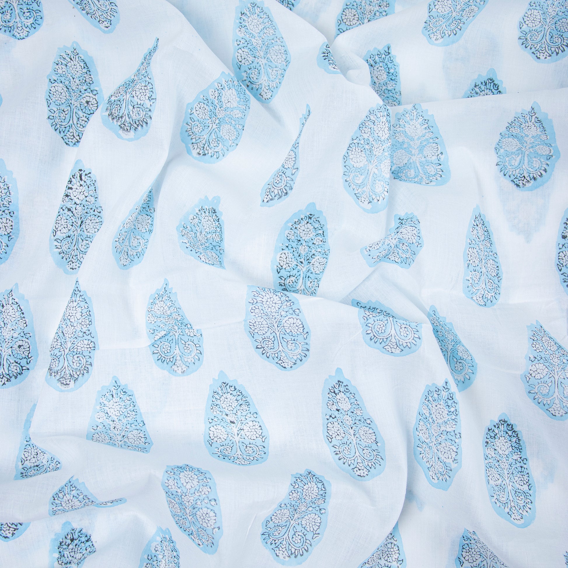 Sky Blue Hand Blocked Fabric Online