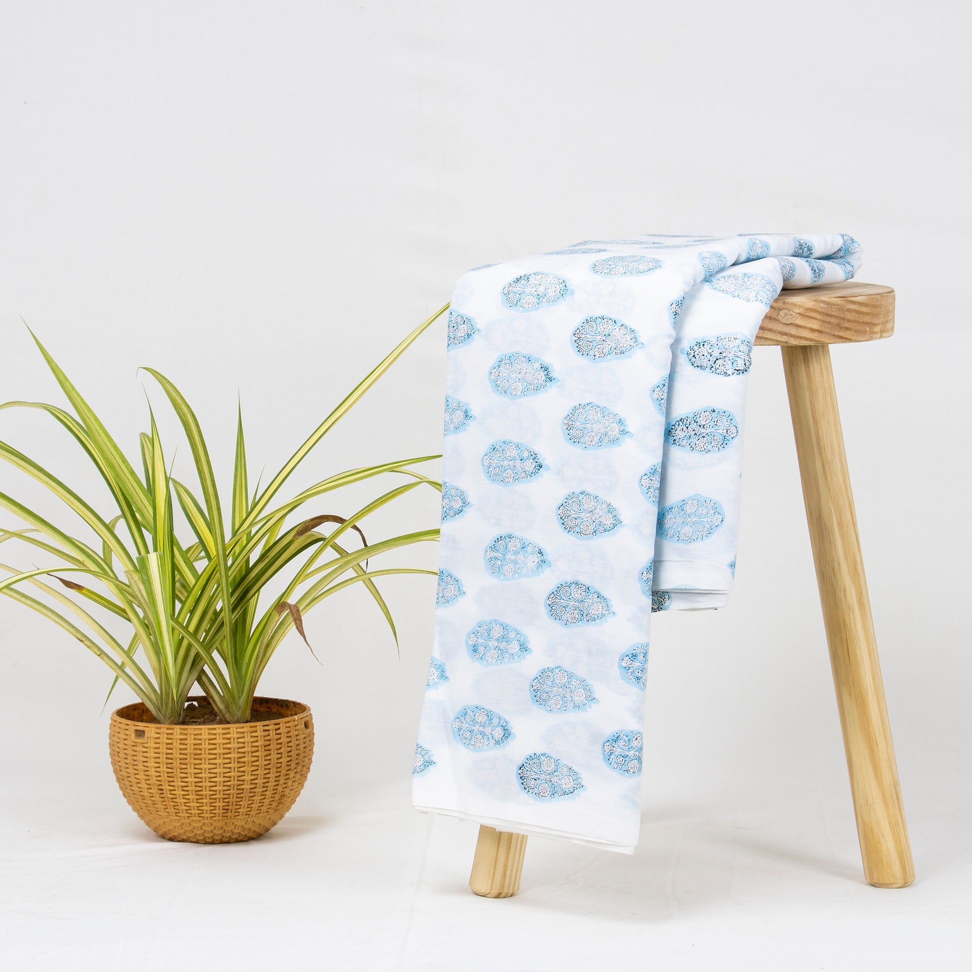 Sky Blue Hand Blocked Fabric Online